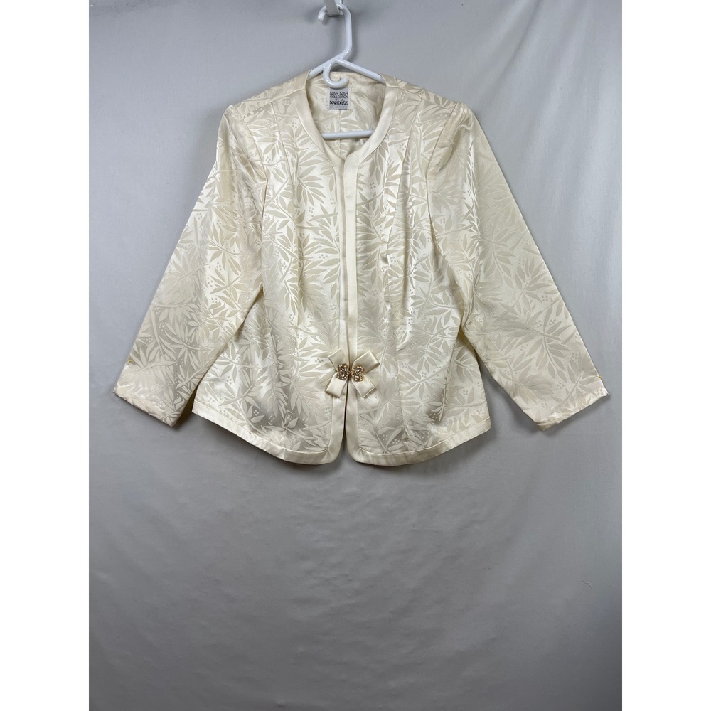 Nah Nah Collection Blazer Women 12 Cream Floral Brocade Rhinestone Bow Evening